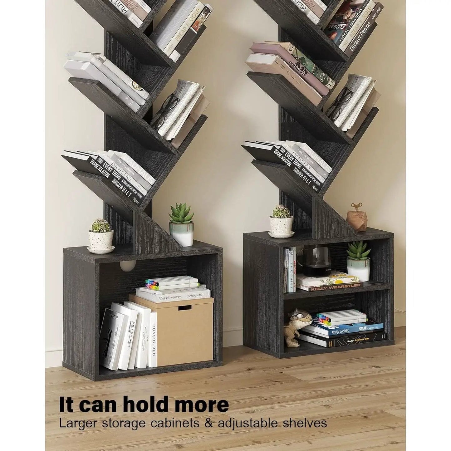 6 Tier Tree Bookshelf Black Floor Standing Storage Cabinet from PriceLows™