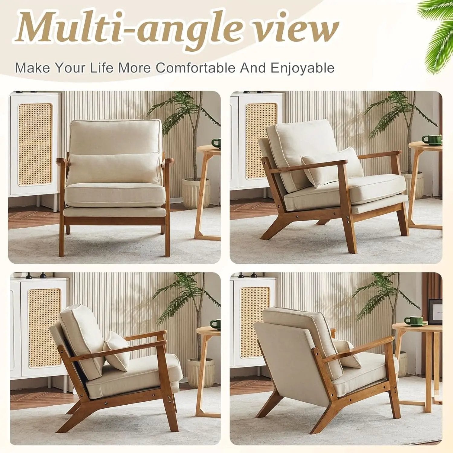 Beige Linen Upholstered Accent Chair Wide Armrests from PriceLows™