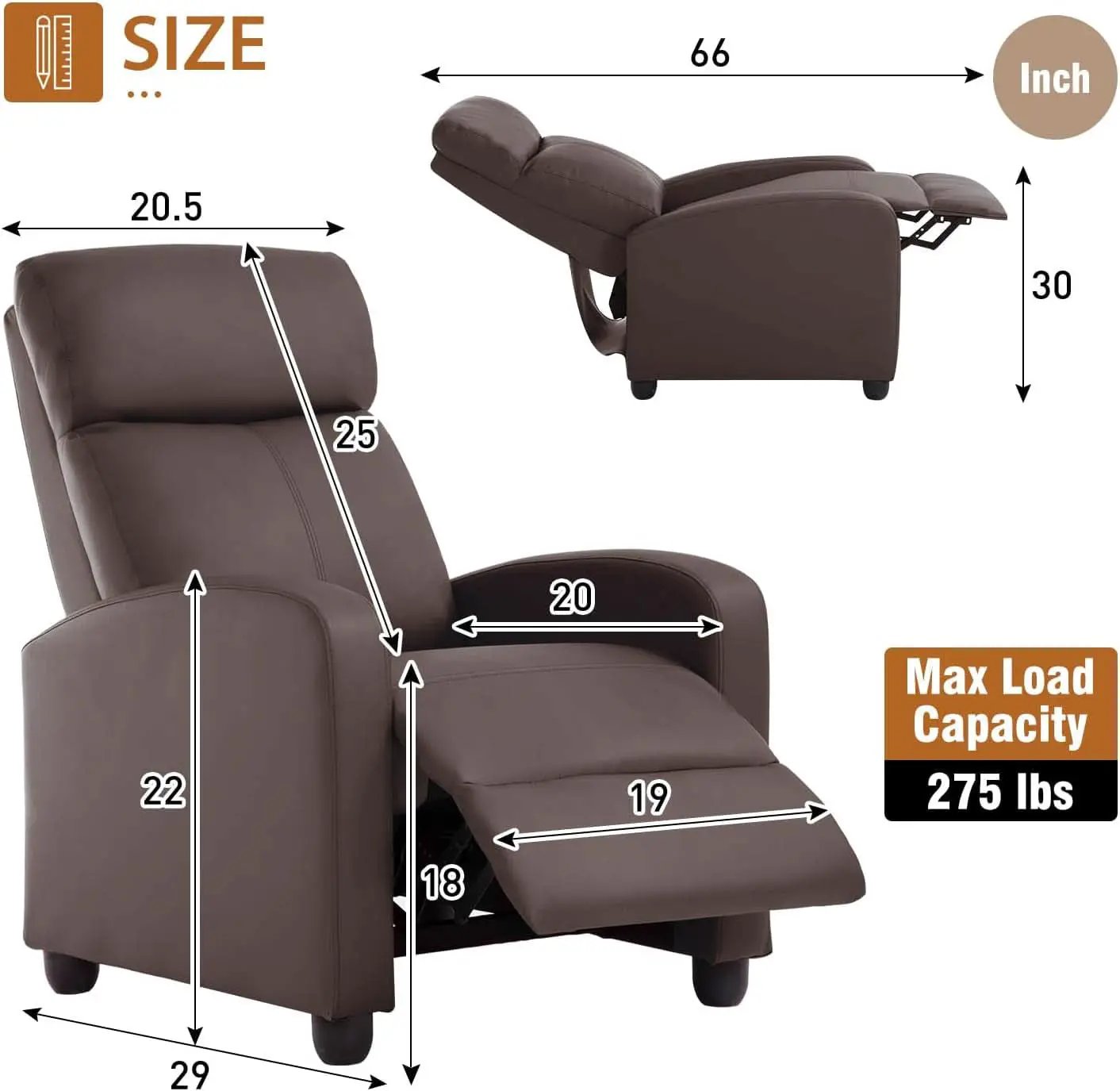 Brown Leather Recliner Chair For Living Room Home Theater from PriceLows™