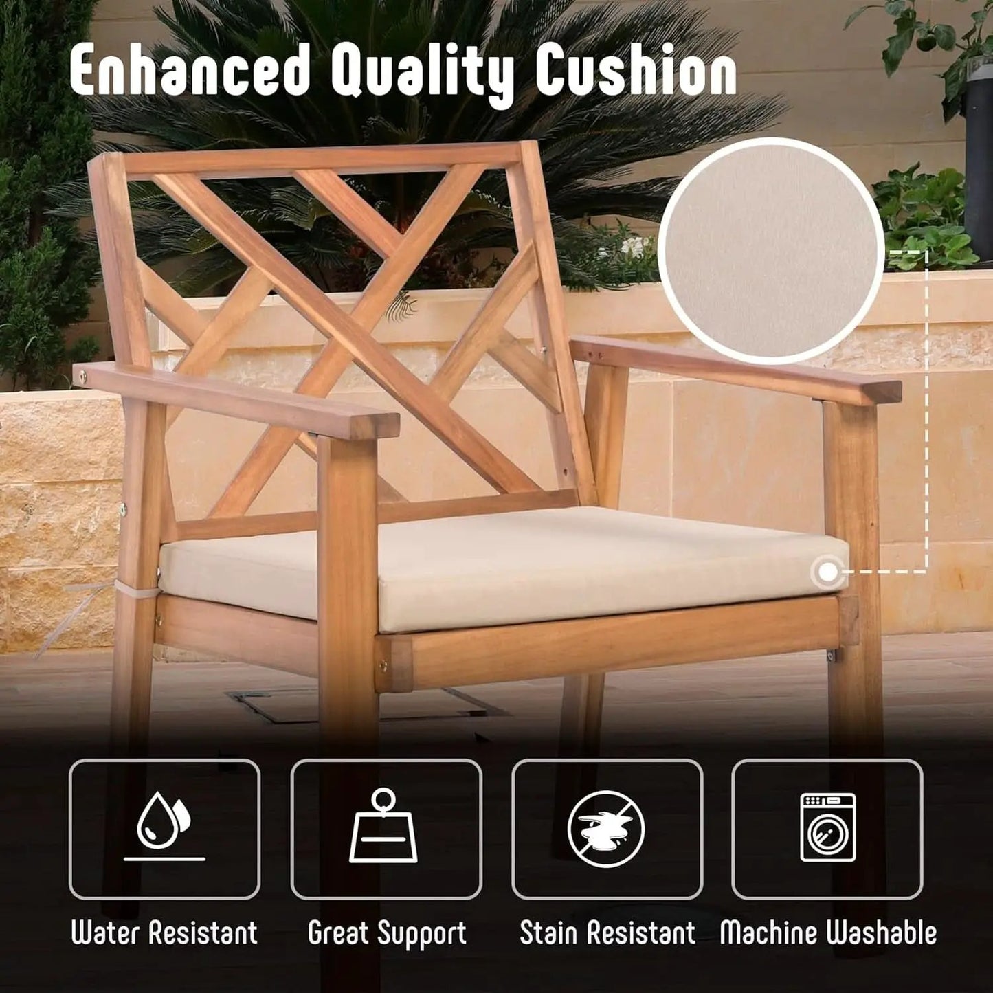 3 Piece Outdoor Patio Furniture Set Acacia Wood Cushioned Chairs And Coffee Table from PriceLows™