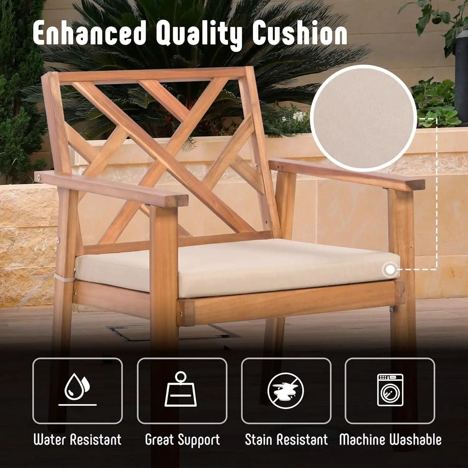 3 Piece Outdoor Patio Furniture Set Acacia Wood Cushioned Chairs And Coffee Table from PriceLows™