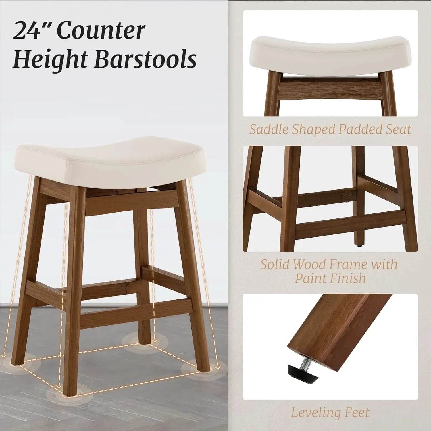 Bar Stools Set Of 2, 24 Inch Antique White Leather from PriceLows™