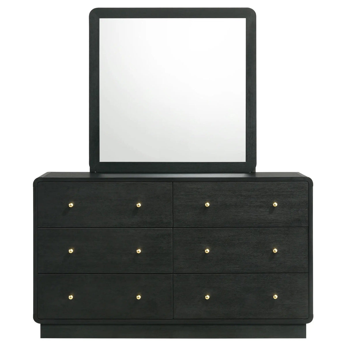 Cavelle 6-drawer Dresser and Mirror | 58.5 x 16.75 x 71.75 in | Brass | Black