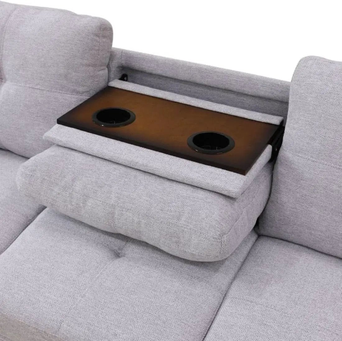 Grey White Flannel L Shaped Sectional Sofa With Ottoman from PriceLows™