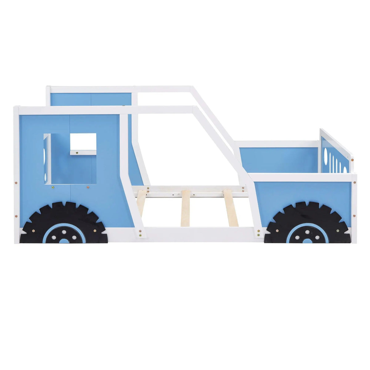Car Shaped Platform Bed | Solid Pine Wood | Decorative Wheels