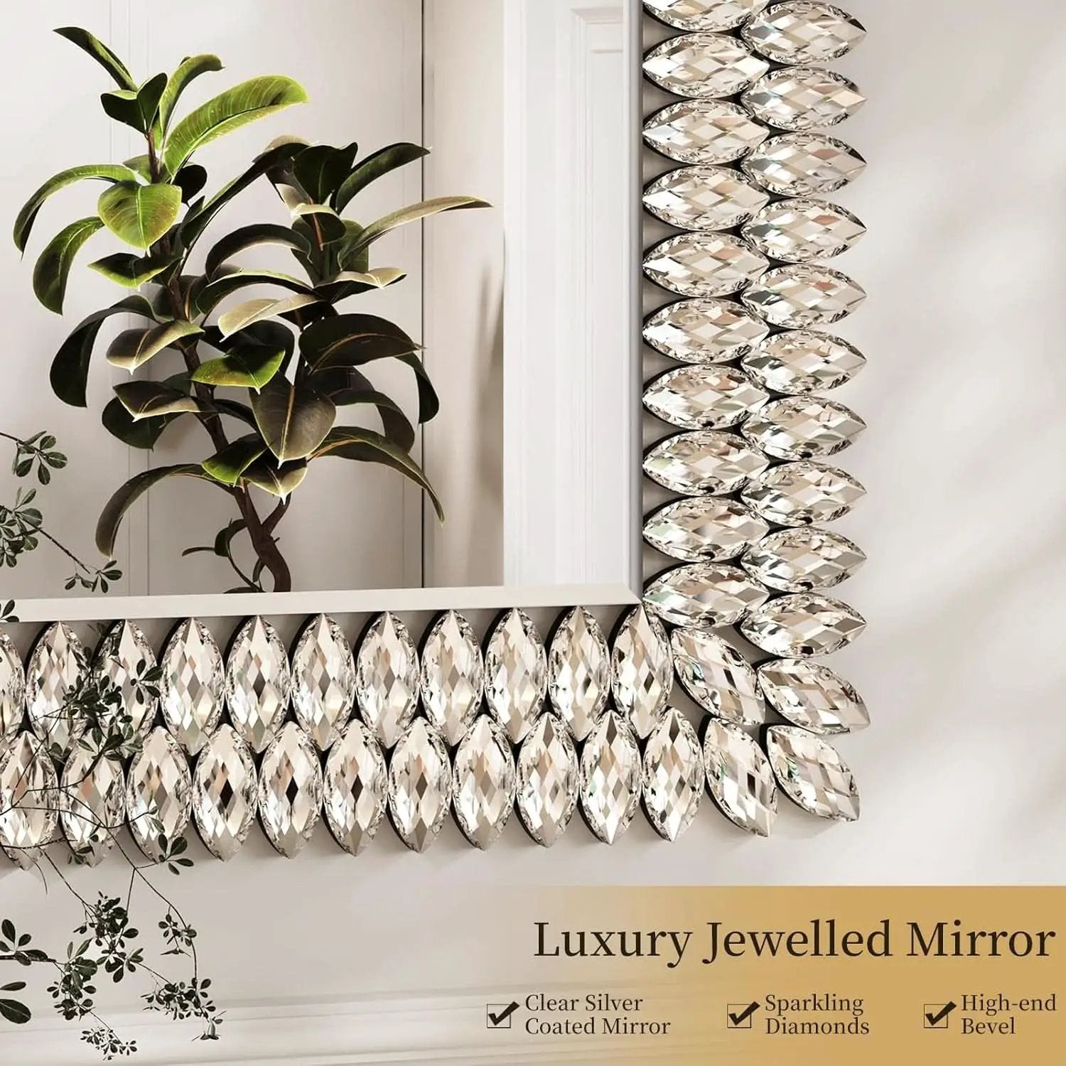 30X40 Inches Jeweled Bathroom Wall Mirror Large Rectangle Vanity Decor from PriceLows™