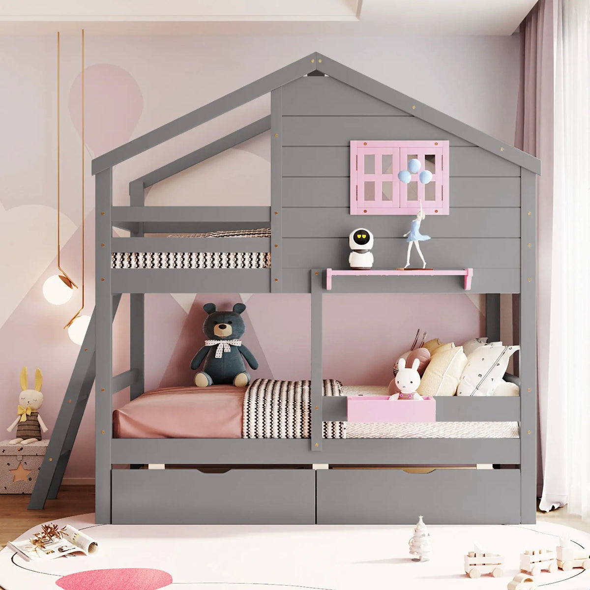 Bunk Bed | Pitched Playhouse Roof | Integrated Storage Drawers