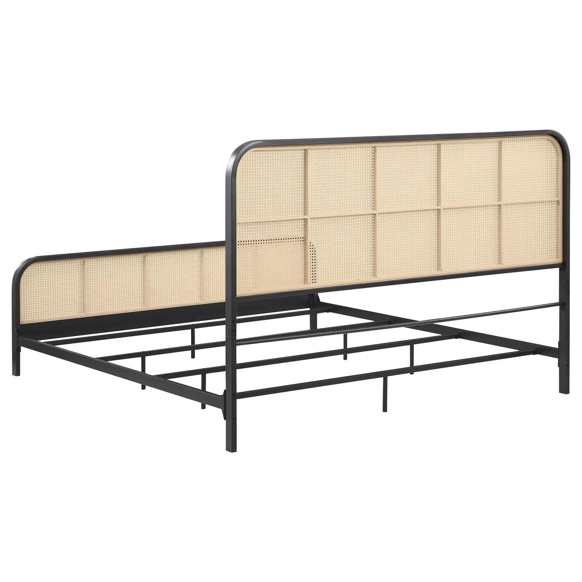 Lanewood Open Cane Webbing Metal Eastern King Bed | 78 x 84.5 x 52 in | Rattan & Metal | Black