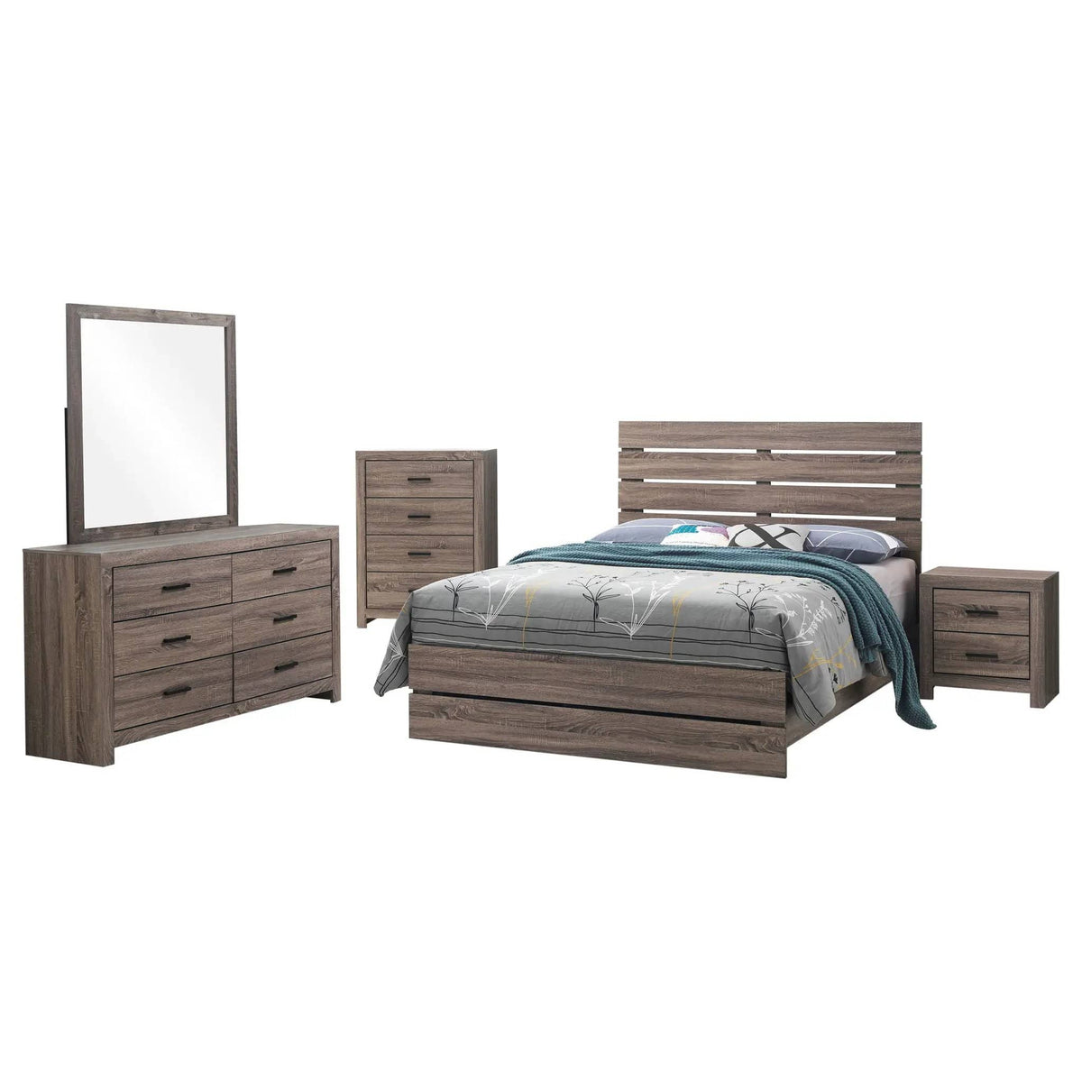 Brantford 5-piece Queen Bedroom Set Barrel | 5-Piece Set | Engineered Wood & Veneer | Oak