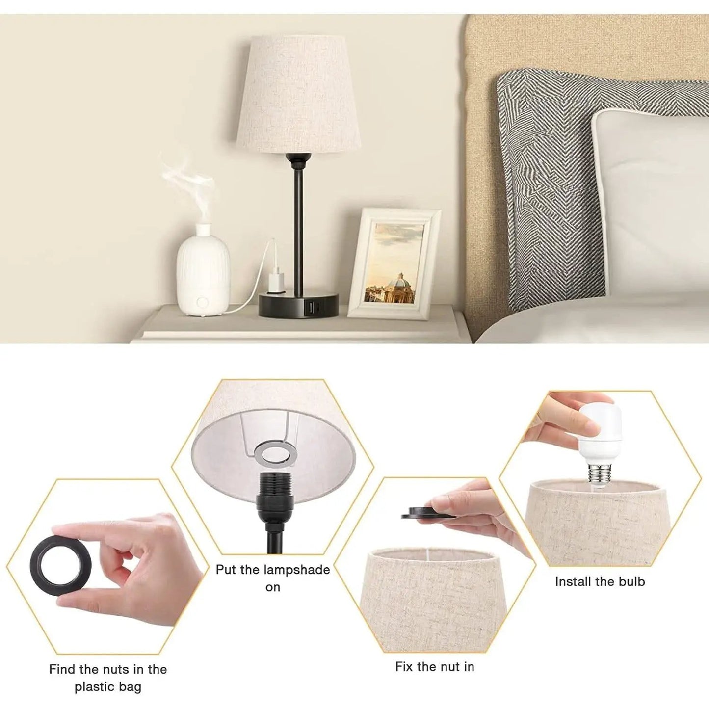 Set of 2 Mini Bedside Lamps With USB C And AC Outlets from PriceLows™