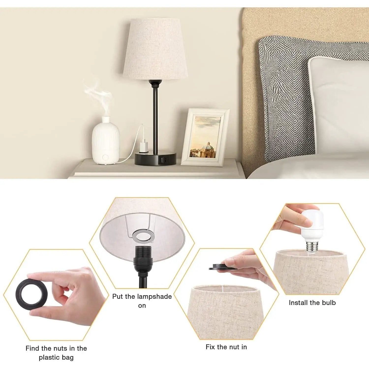 Set of 2 Mini Bedside Lamps With USB C And AC Outlets from PriceLows™