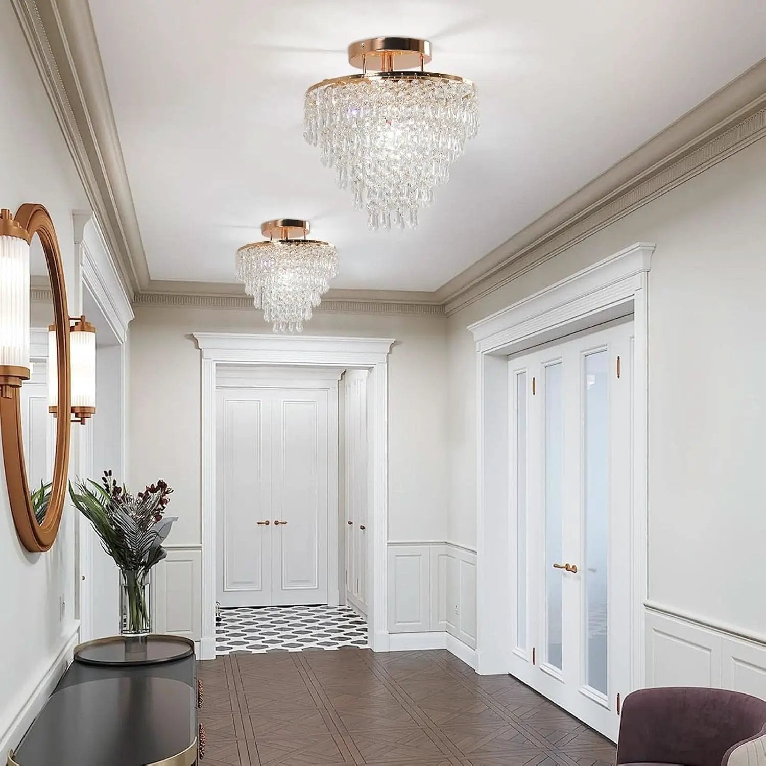 Gold Crystal Flush Mount Chandelier 30cm Ceiling Light from PriceLows™