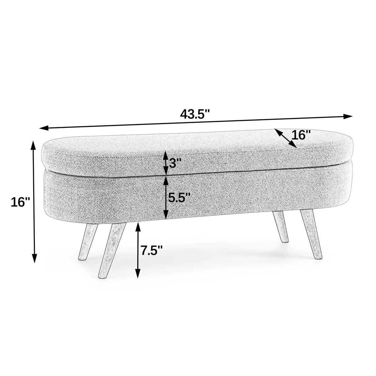 Oval Storage Ottoman Bench | Rubber Wood Legs | Pleated Dark Fabric | Footstool Or Extra Seating