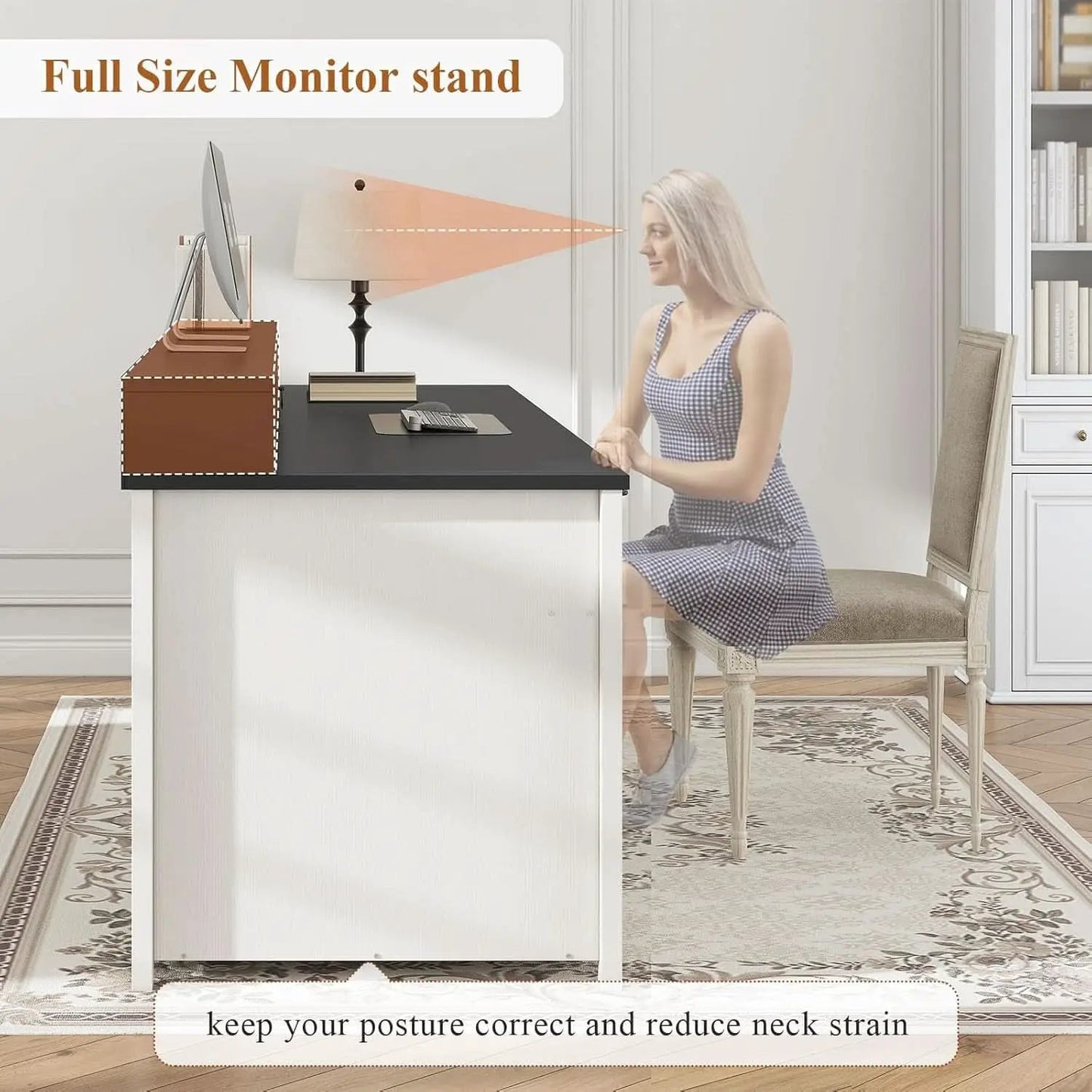 63 Inch Wide White Solid Wood Executive Desk With Drawer from PriceLows™
