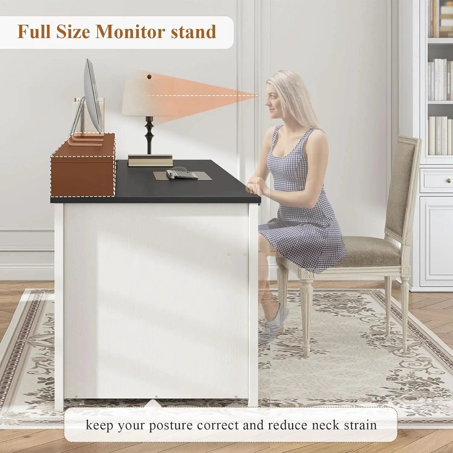63 Inch Wide White Solid Wood Executive Desk With Drawer from PriceLows™