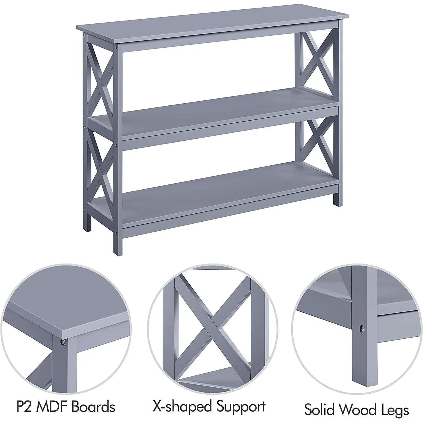 Gray Three Tier Console Table With Storage Shelves from PriceLows™