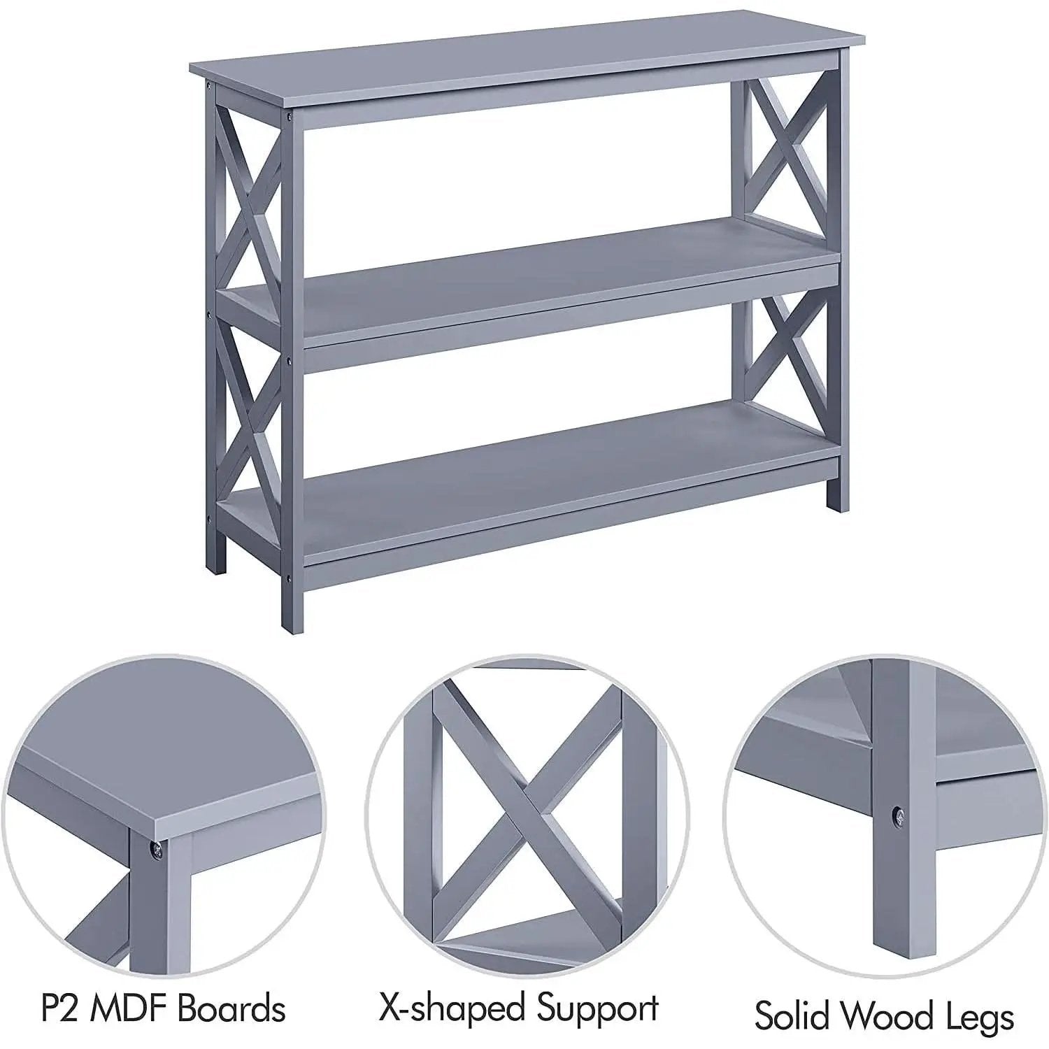 Gray Three Tier Console Table With Storage Shelves from PriceLows™