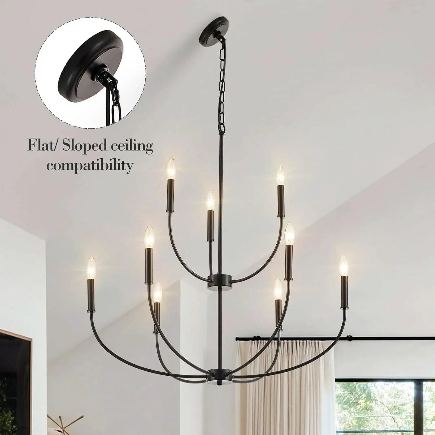 Nine Light Black Chandelier For Entryway Modern Farmhouse from PriceLows™
