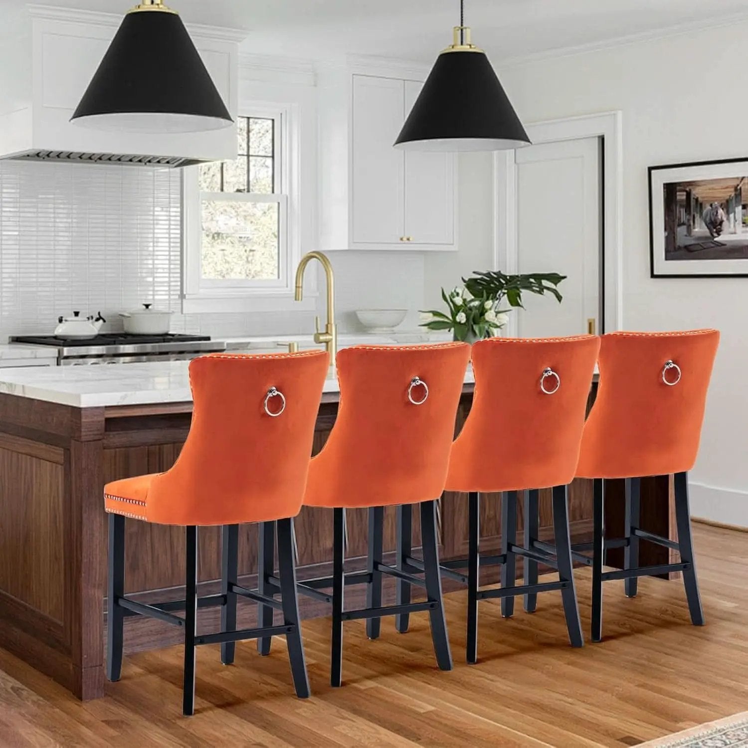 Velvet Upholstered Bar Stools Set Two with Back from PriceLows™