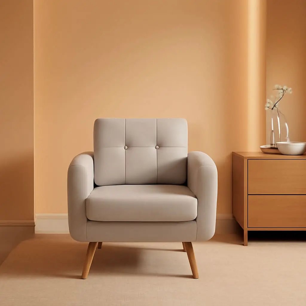 Beige Mid Century Accent Chair With Tufted Upholstery from PriceLows™