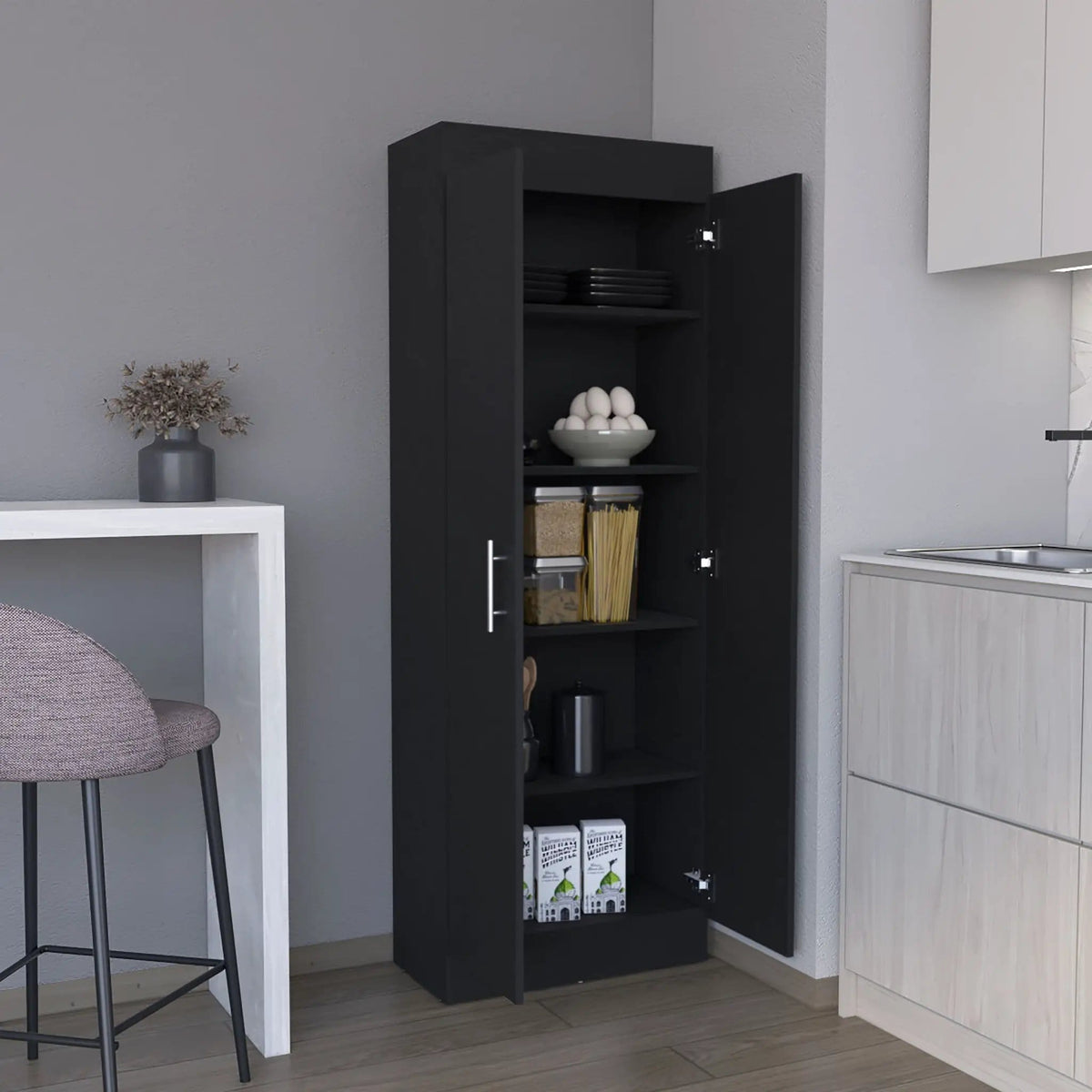 Clinton Pantry Cabinet Kitchen Storage | 11.9 x 23.6 x 66.8 in | Engineered Wood & Metal | Black