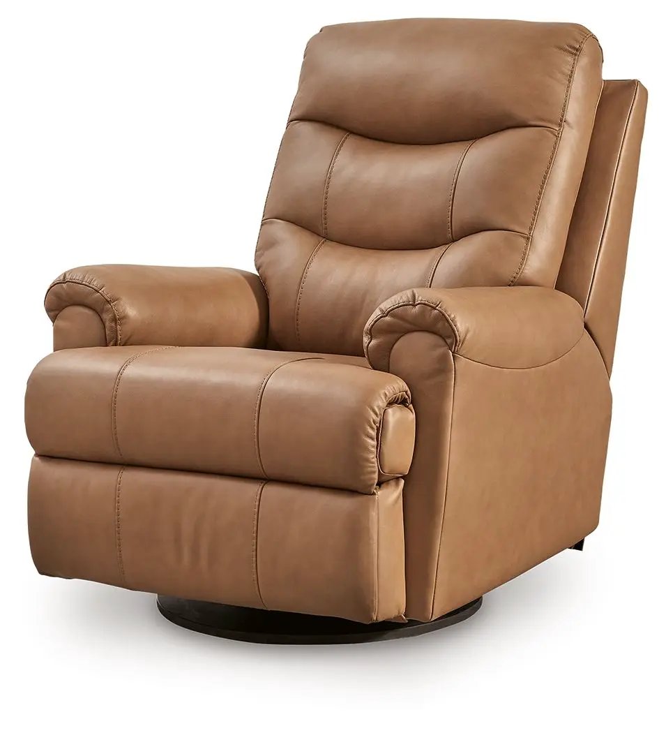 Flynwood Swivel Glider Recliner | Butternut Leather And Faux Leather | Pillow Top Arms | High Back