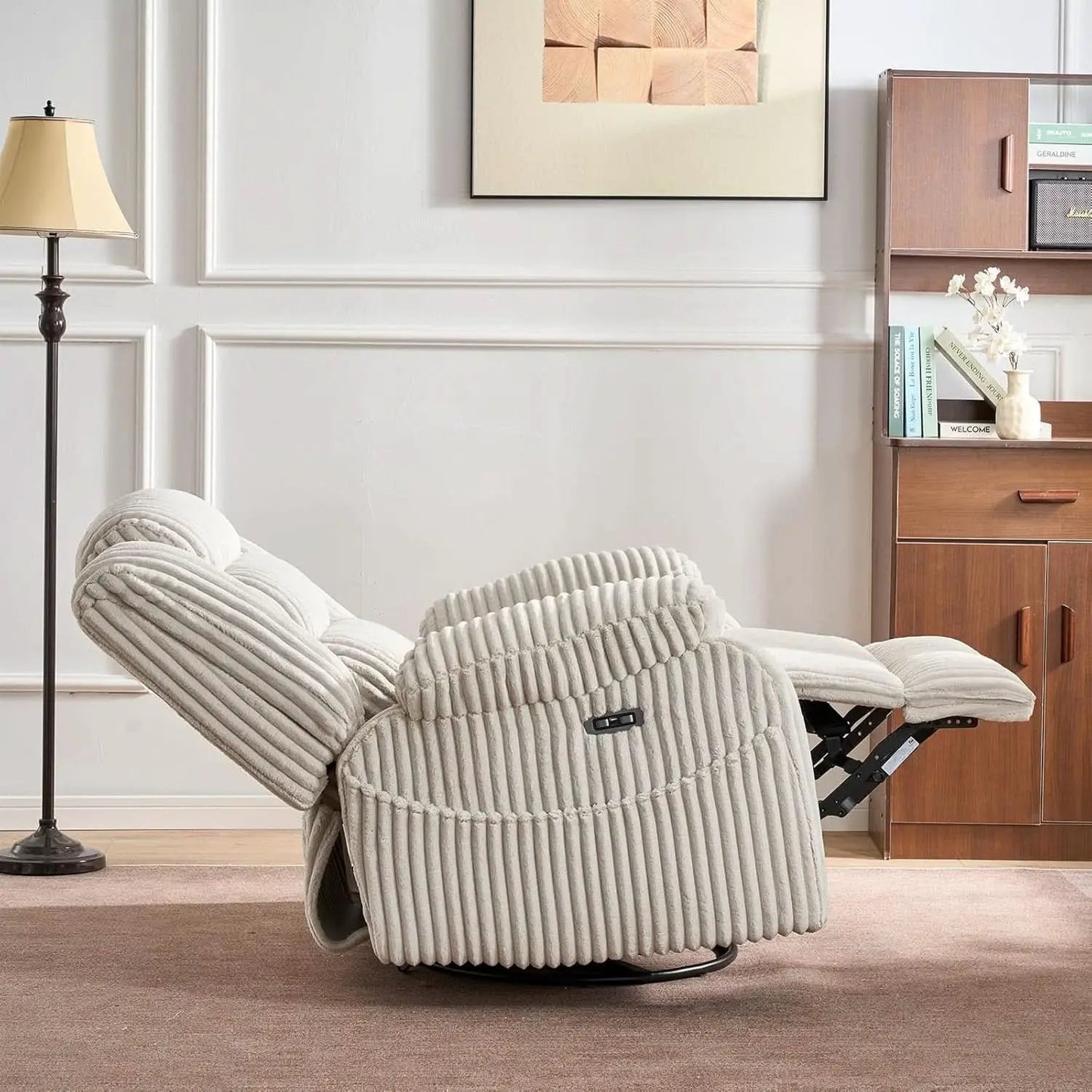 Power Swivel Rocker Recliner Chair With Massage And USB Charging White from PriceLows™