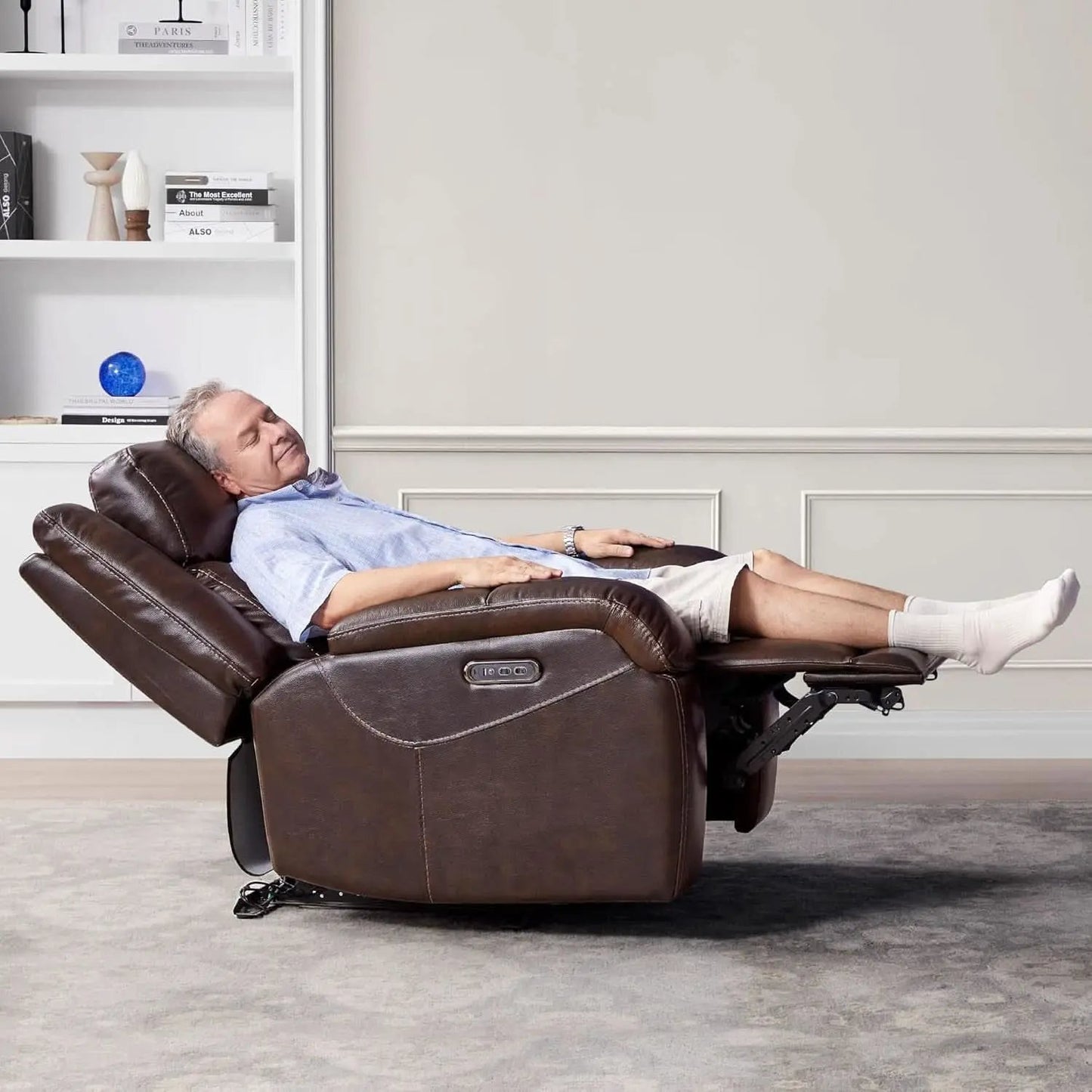 Dark Brown Leather Power Recliner Chair With Power Headrest from PriceLows™
