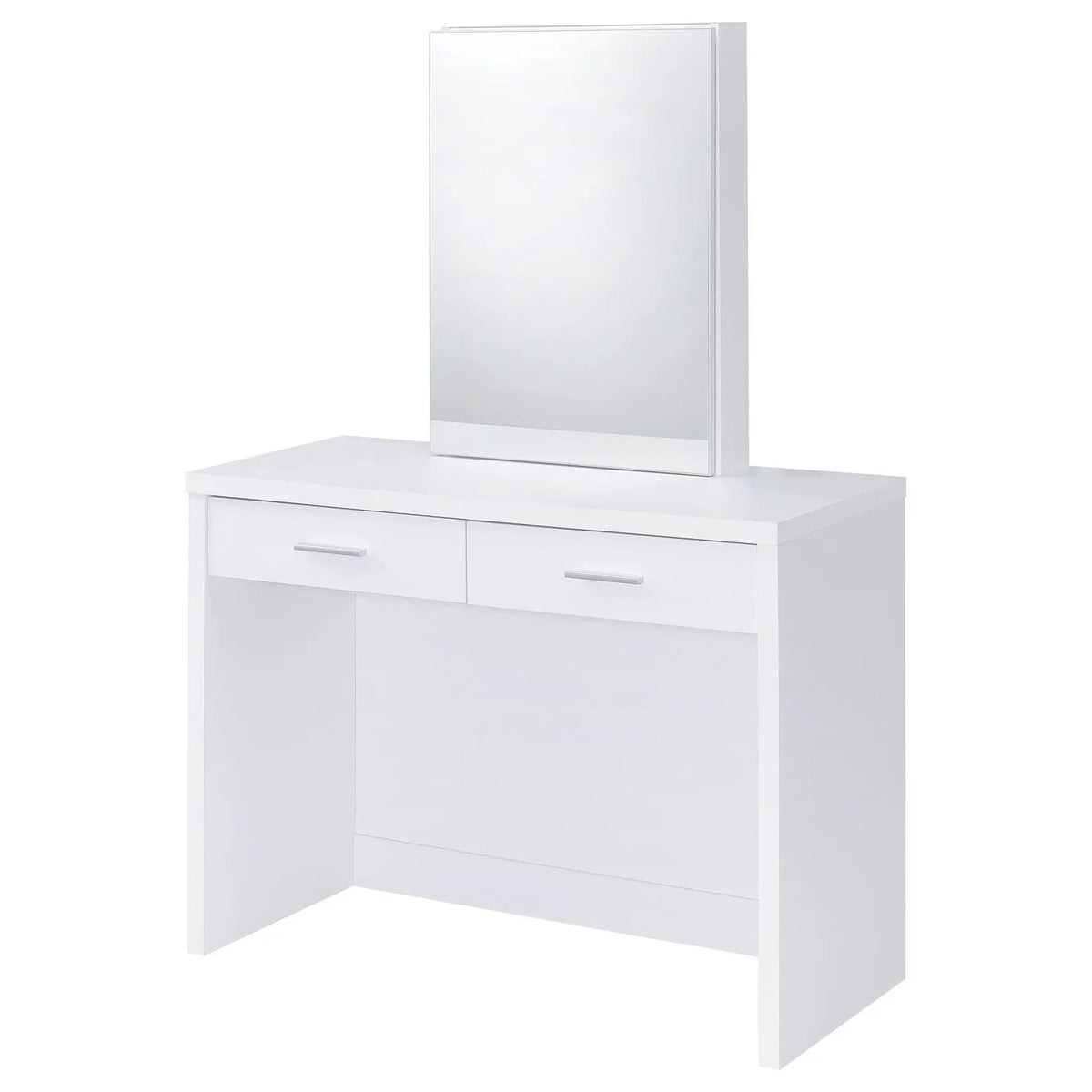 Bunbury Makeup Vanity Table Set Storage Mirror and Stool | 40 x 15.75 x 58.5 in | Engineered Wood & Veneer | White