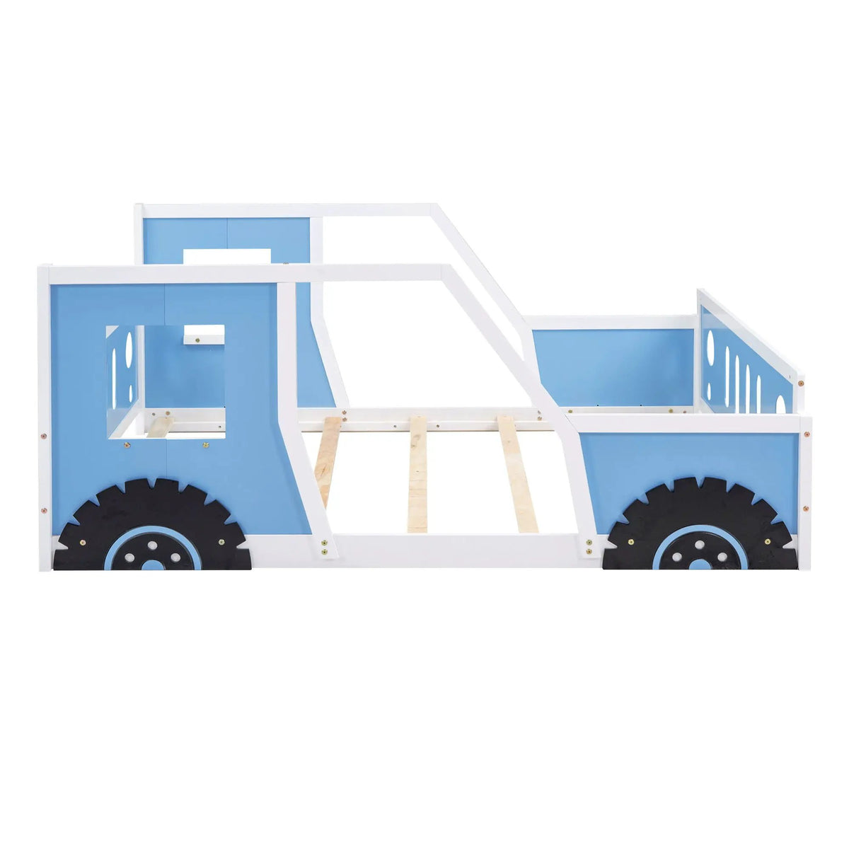 Car Shaped Platform Bed | Solid Pine Wood | Decorative Wheels
