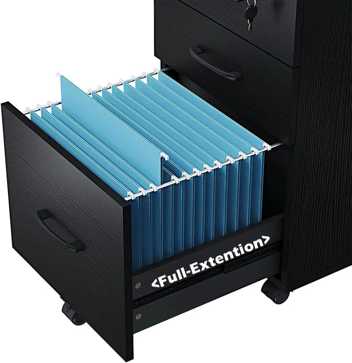 3 Drawer Wood Mobile File Cabinet With Wheels Black Under Desk Office Storage For Home Office Use from PriceLows™