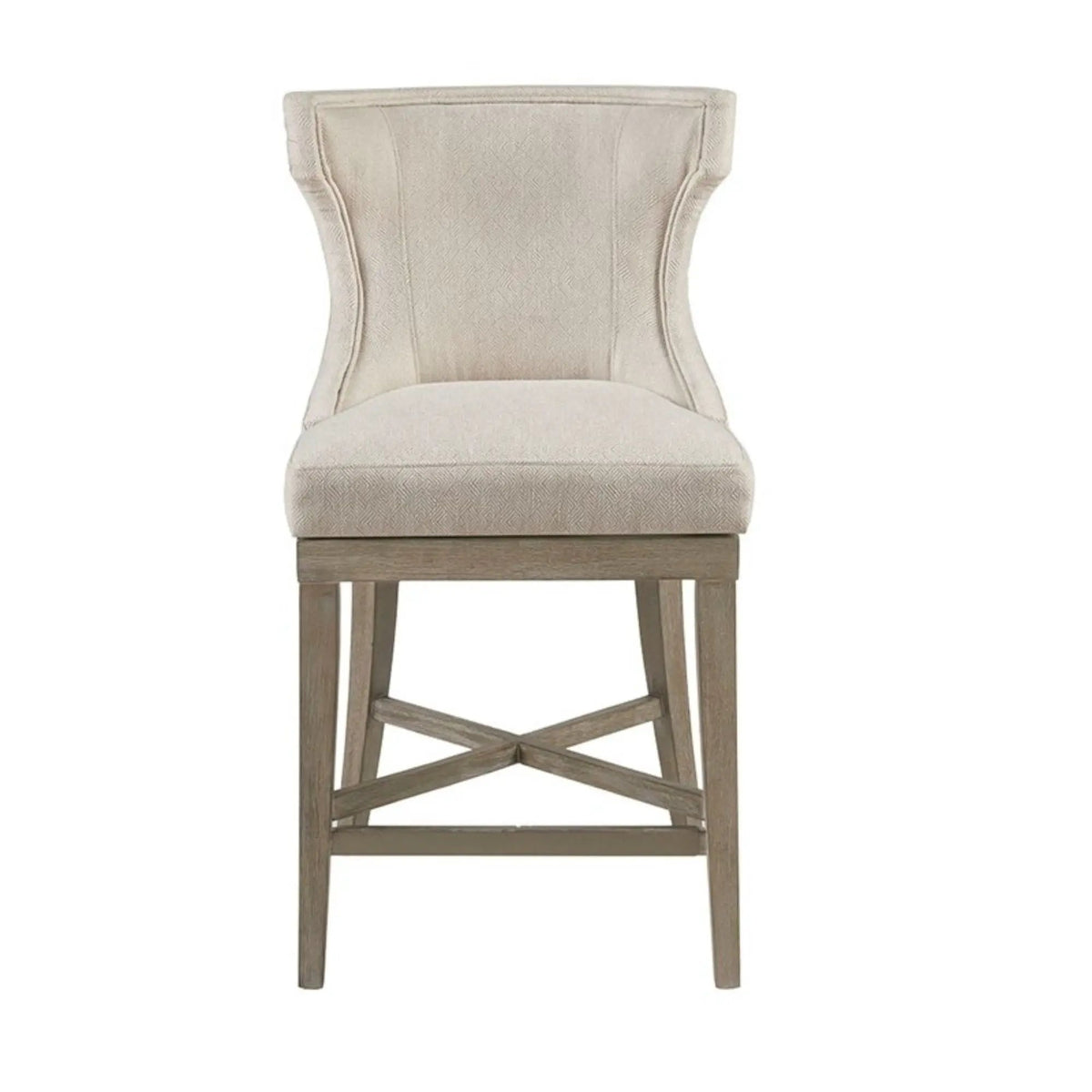 Carson Swivel Counter Stool | Wingback Shape | Piping Details | Solid Wood Legs