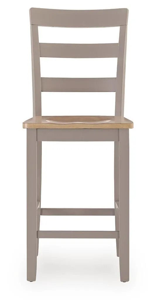 Counter Height Bar Stools | Contoured Seat | Natural Wood And Gray | Set Of 2