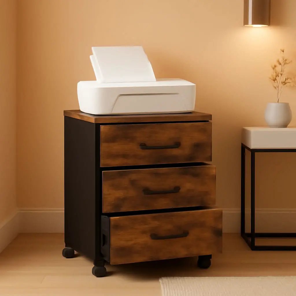Three Drawer File Cabinet With Wheels For A4 And Letter Documents Rustic Brown from PriceLows™