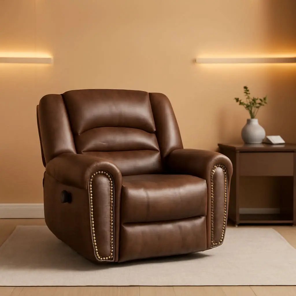 Electric Power Recliner Pair Nut Brown Leather With USB Port from PriceLows™
