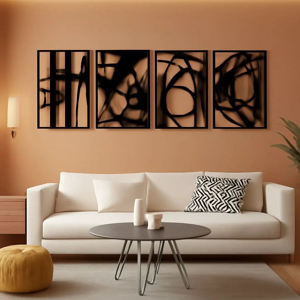 Black Abstract Metal Wall Art 4 Pack Minimalist 3D from PriceLows™