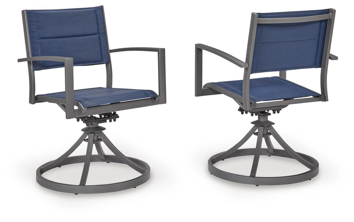 Rocky Creek Sling Swivel Chair (Set of 2) | 23.25 x 25.25 x 33.75 in | Stainless Steel & Aluminum | Blue / Gray