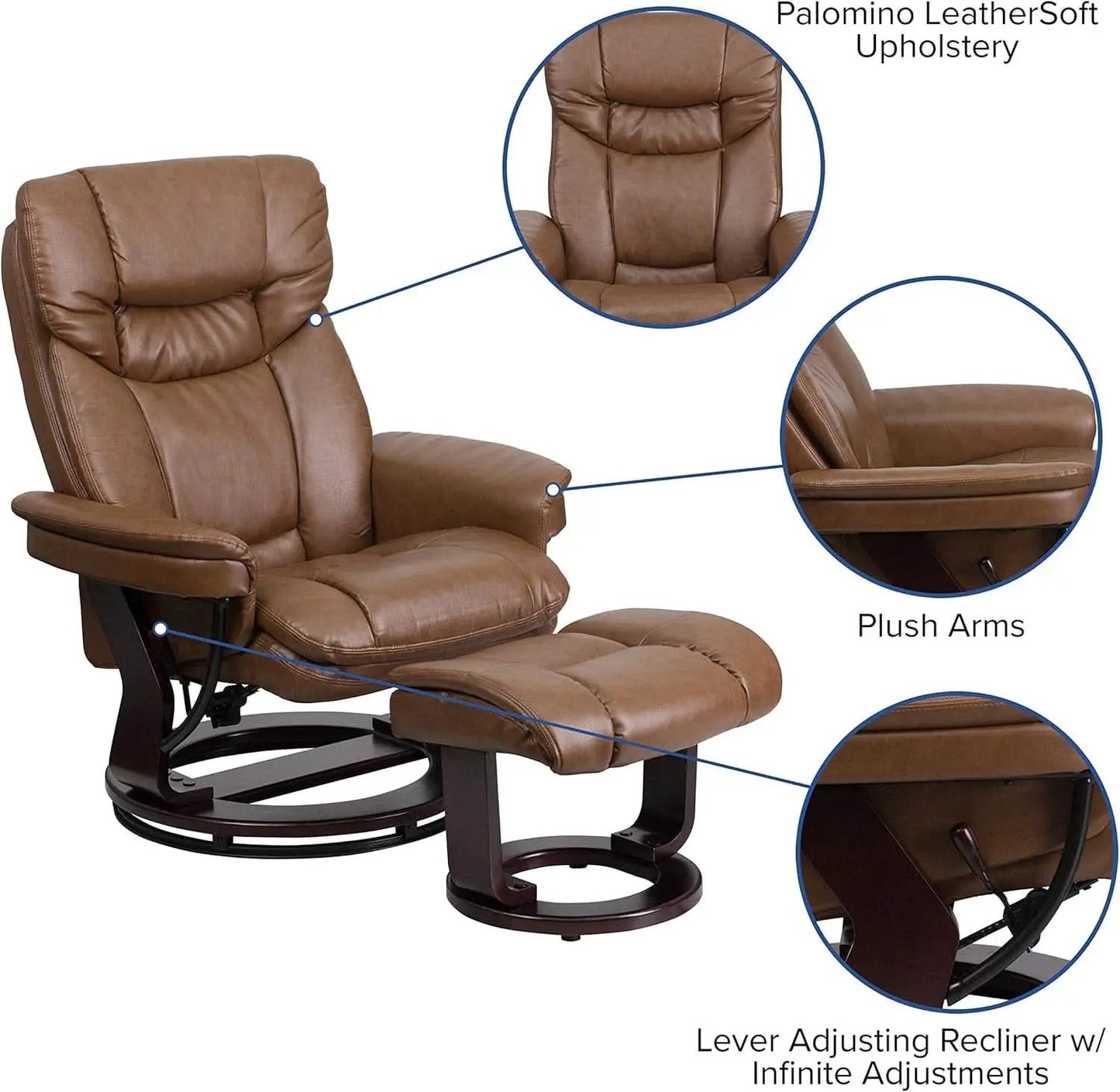 Leathersoft Recliner With Ottoman Palimino Swivel from PriceLows™