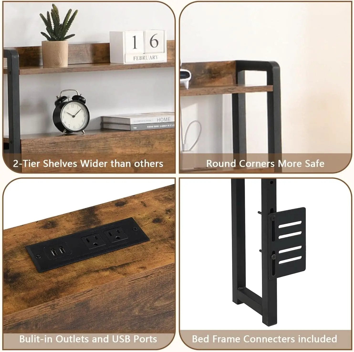 Queen Size Headboard with Storage and Charging Station from PriceLows™