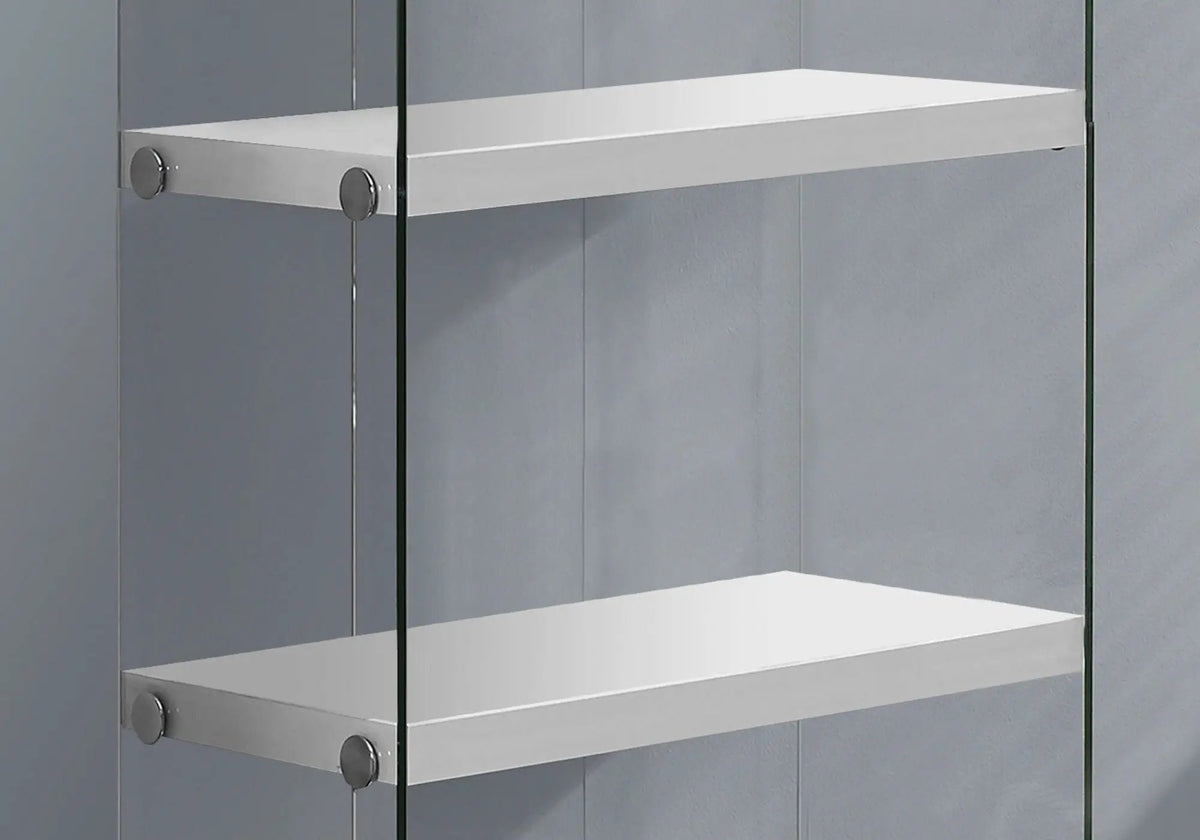 5 Tier Etagere Bookshelf | Glossy Clear Tempered Glass | Polished Chrome Accents | White