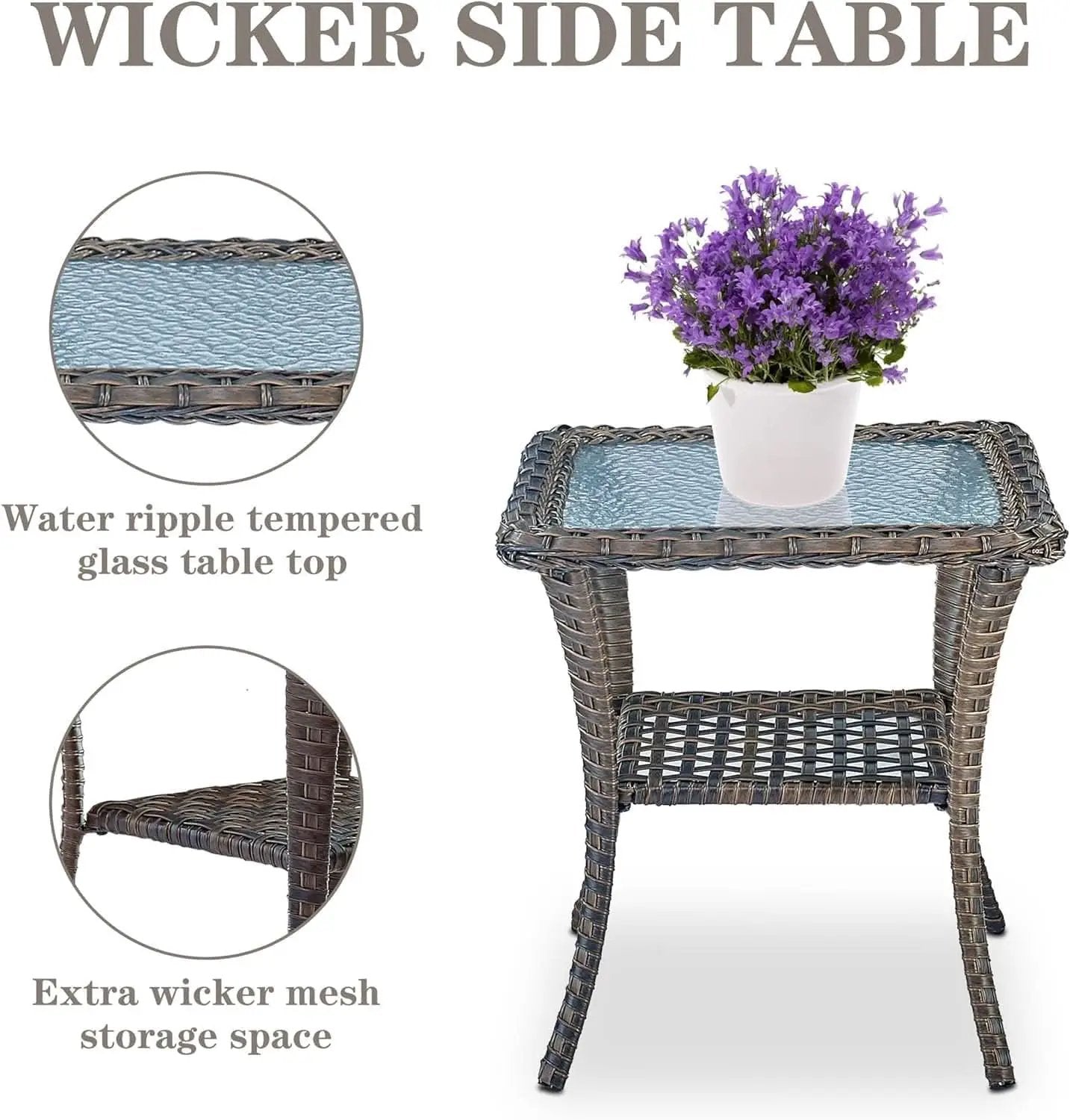 Brown Wicker Swivel Patio Set 2 Chairs Glass Table from PriceLows™