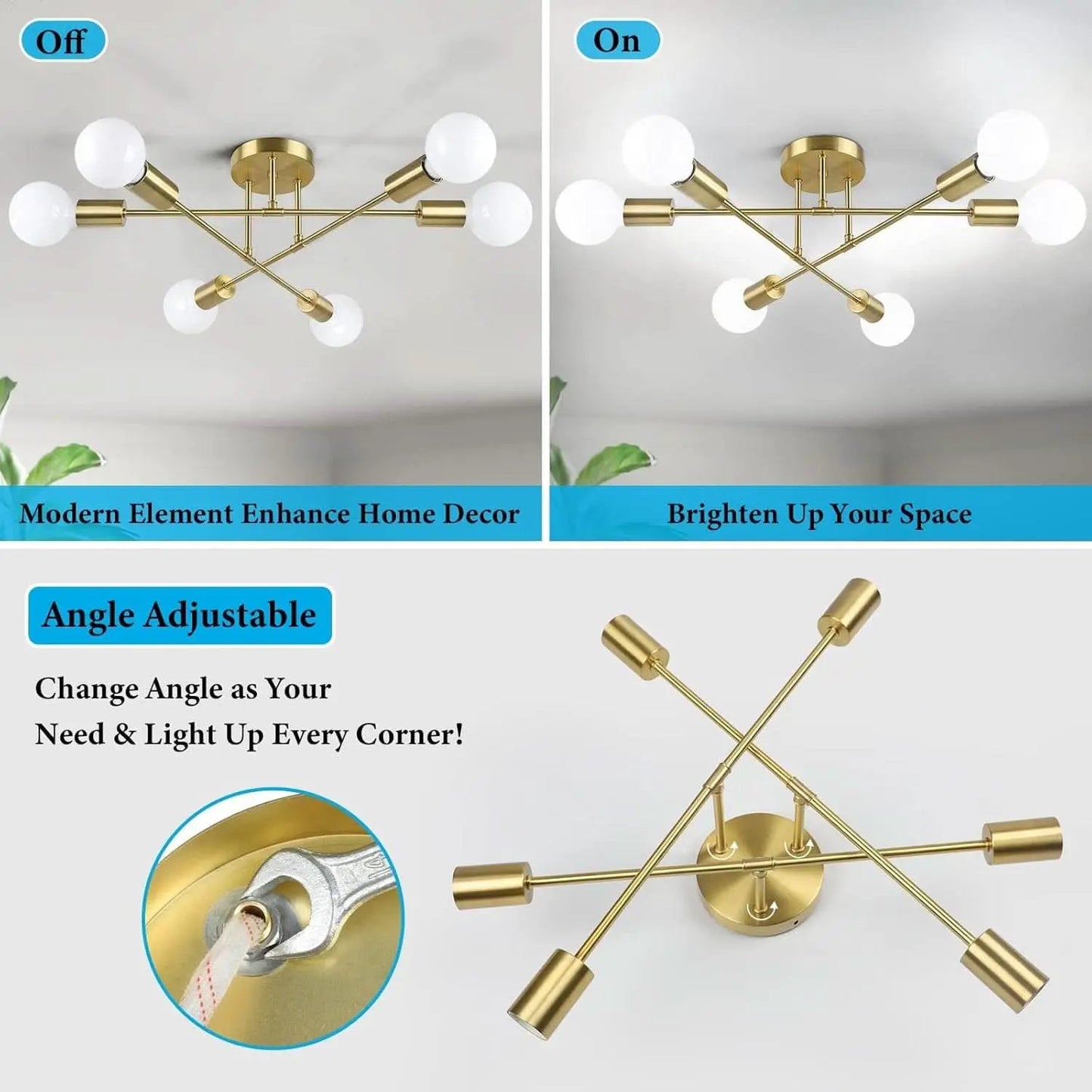Gold Sputnik Chandelier Semi Flush Mount Ceiling Fixture from PriceLows™