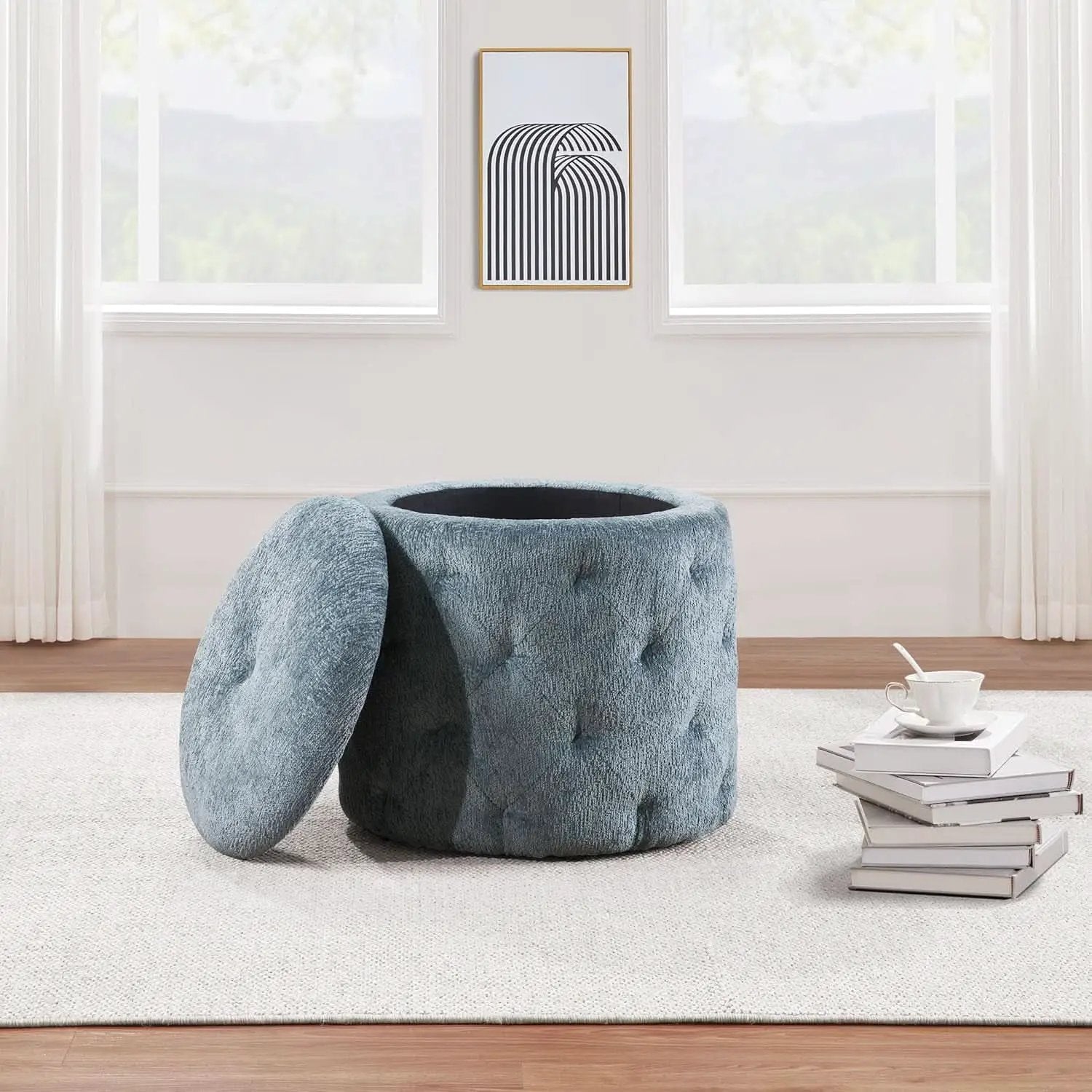 18.75 Inches Circumferential Sky Blue Storage Ottoman from PriceLows™