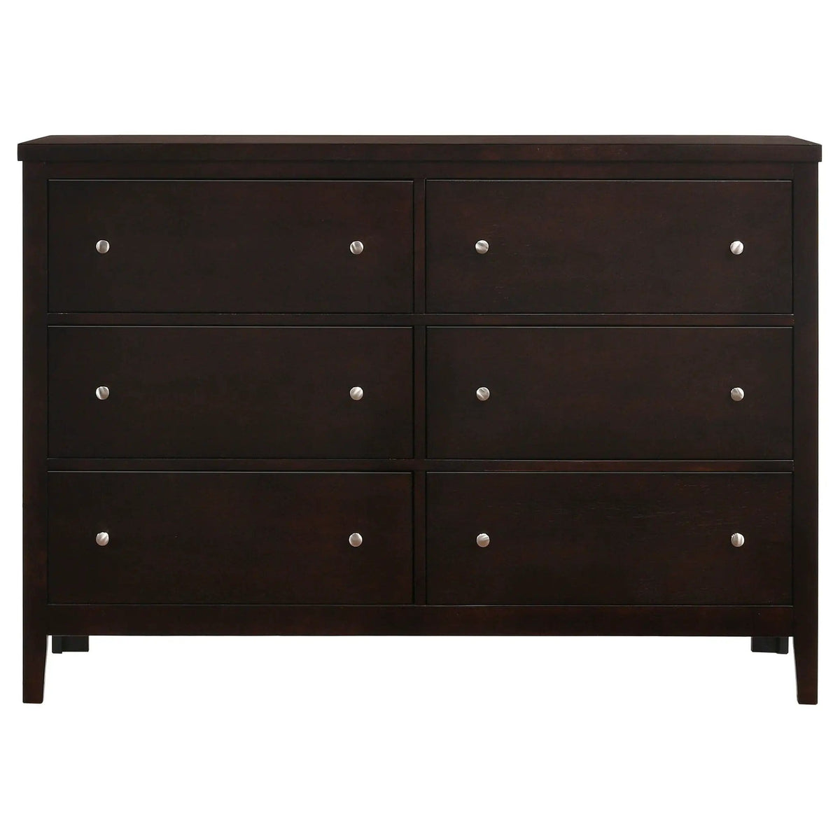 Carlton 6-drawer Dresser | 56.25 x 15.25 x 38.75 in | Rubberwood & Engineered Wood | Cappuccino