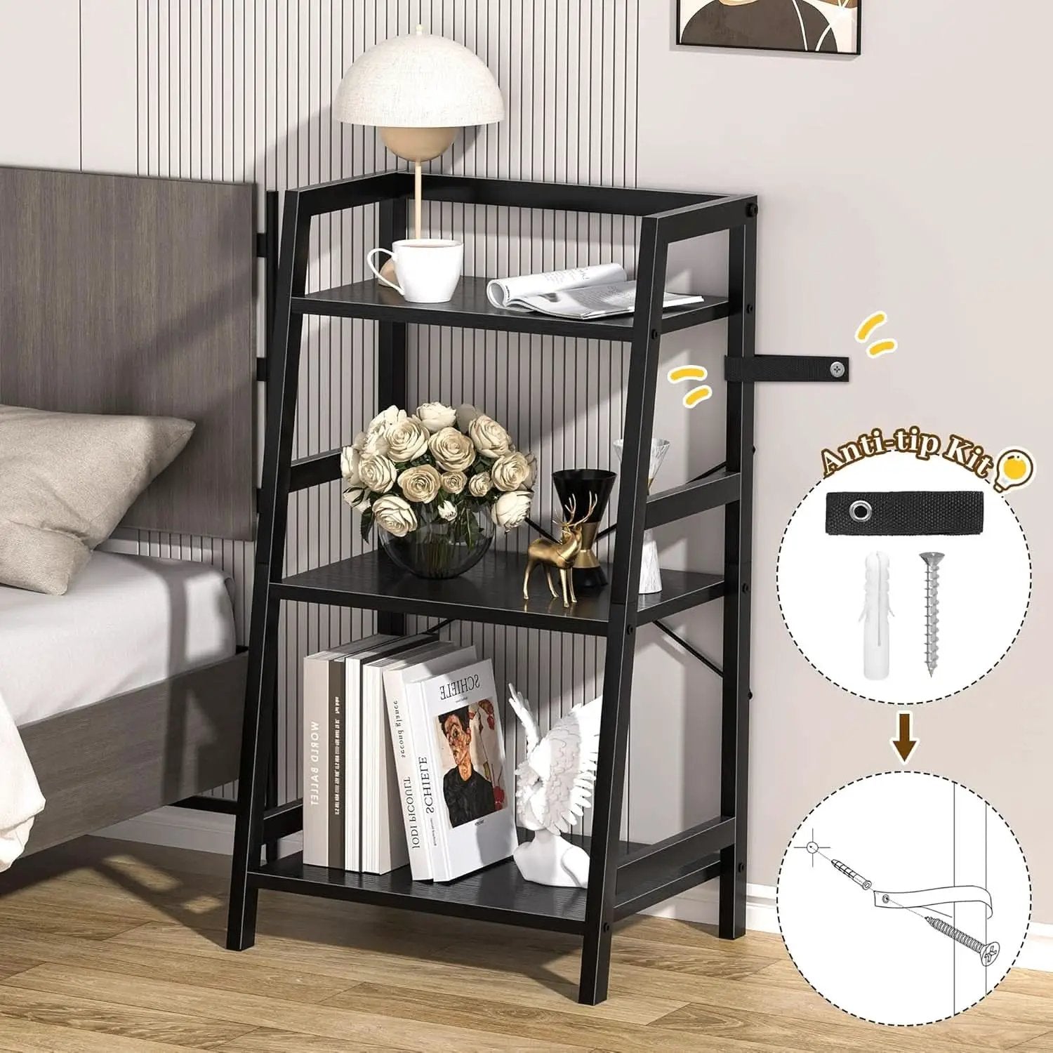 3 Tier Bookshelf Black Steel Frame For Living Room from PriceLows™