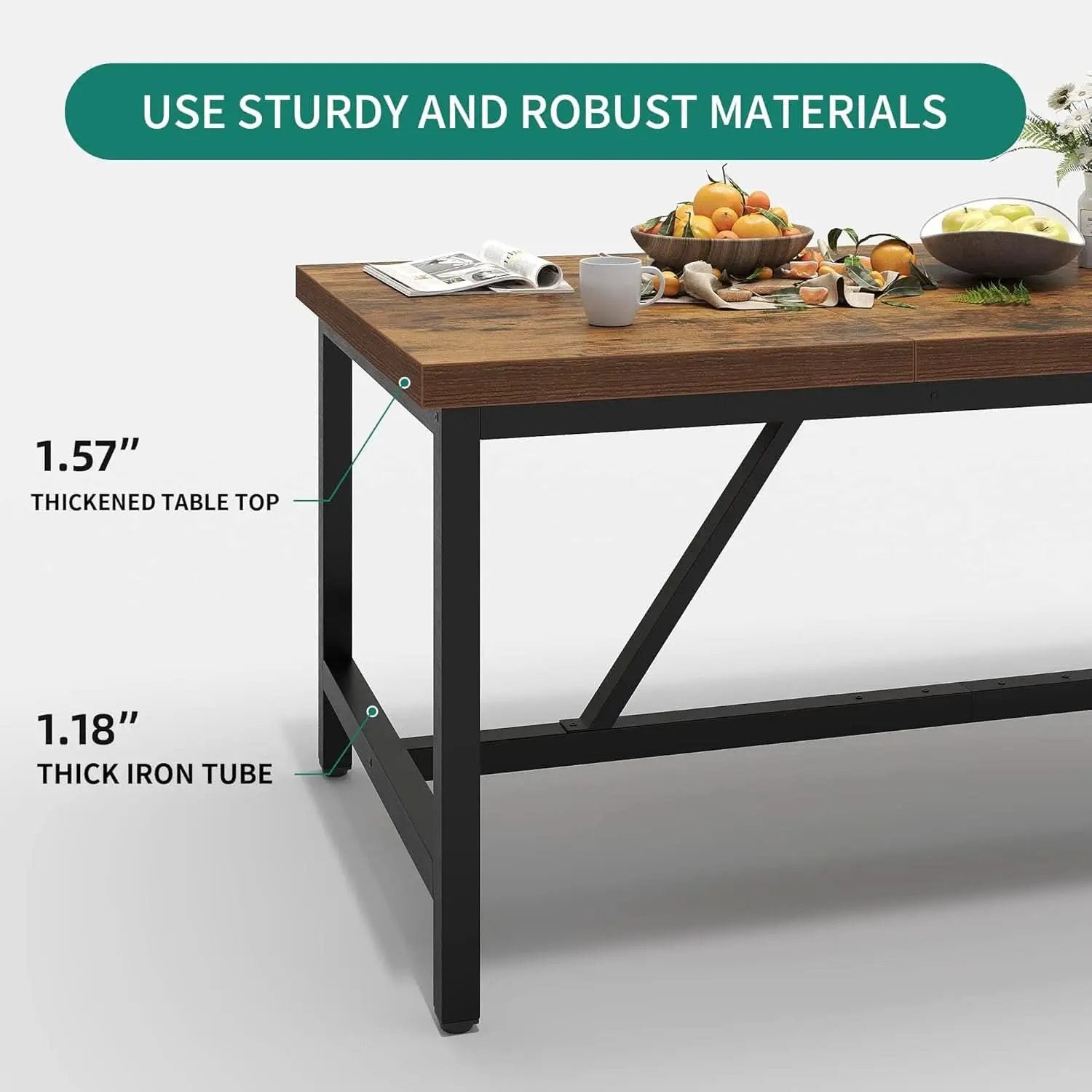70.8 Inch Rustic Brown Farmhouse Dining Table For 6 To 8 People from PriceLows™