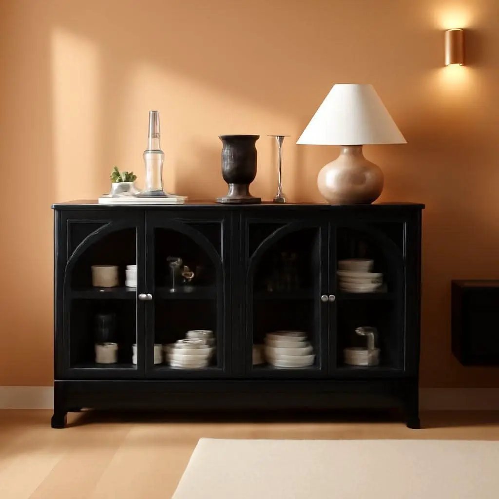 55 Inch Solid Wood Buffet Cabinet Farmhouse Sideboard Black from PriceLows™