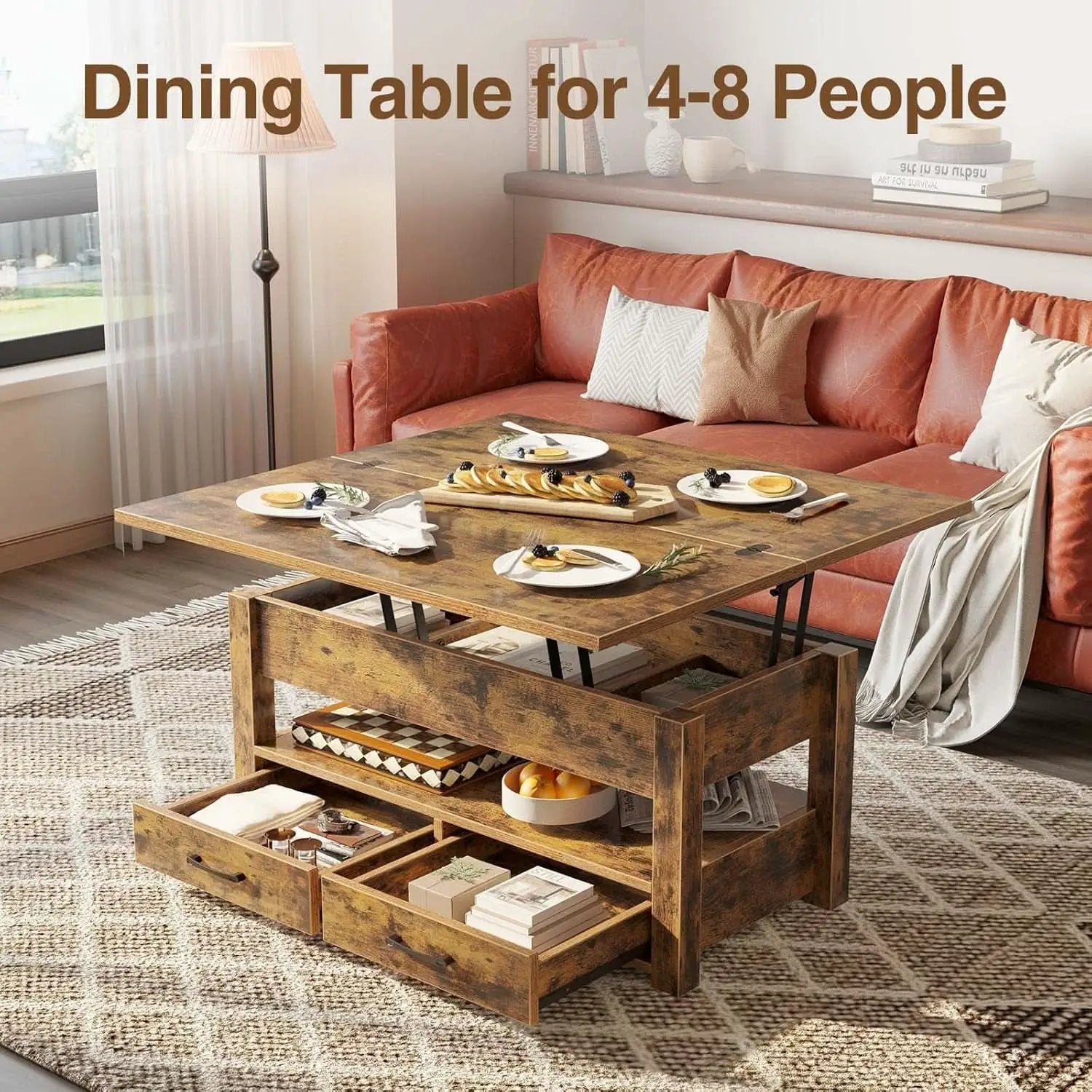 Rustic Brown Lift Top Coffee Table With Hidden Storage from PriceLows™