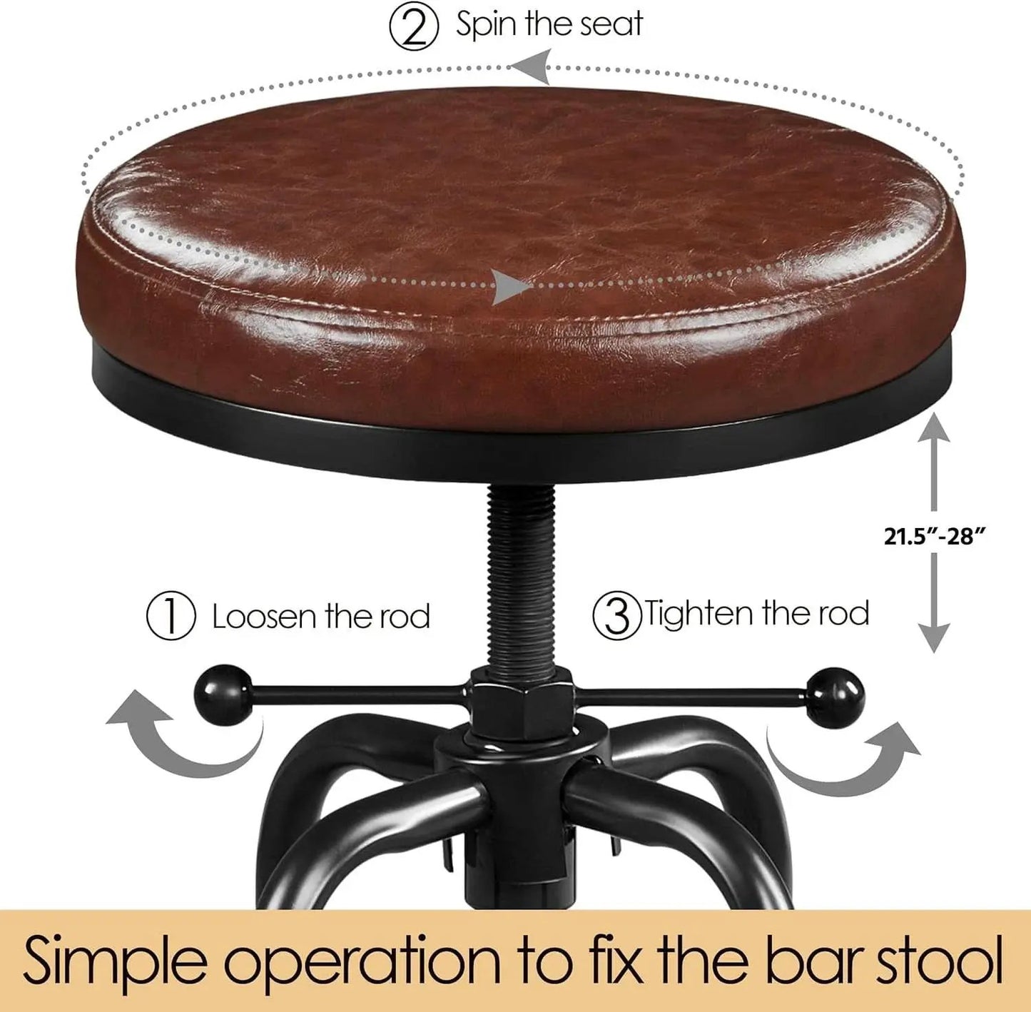 Industrial Bar Stool Adjustable Brown Counter Height from PriceLows™