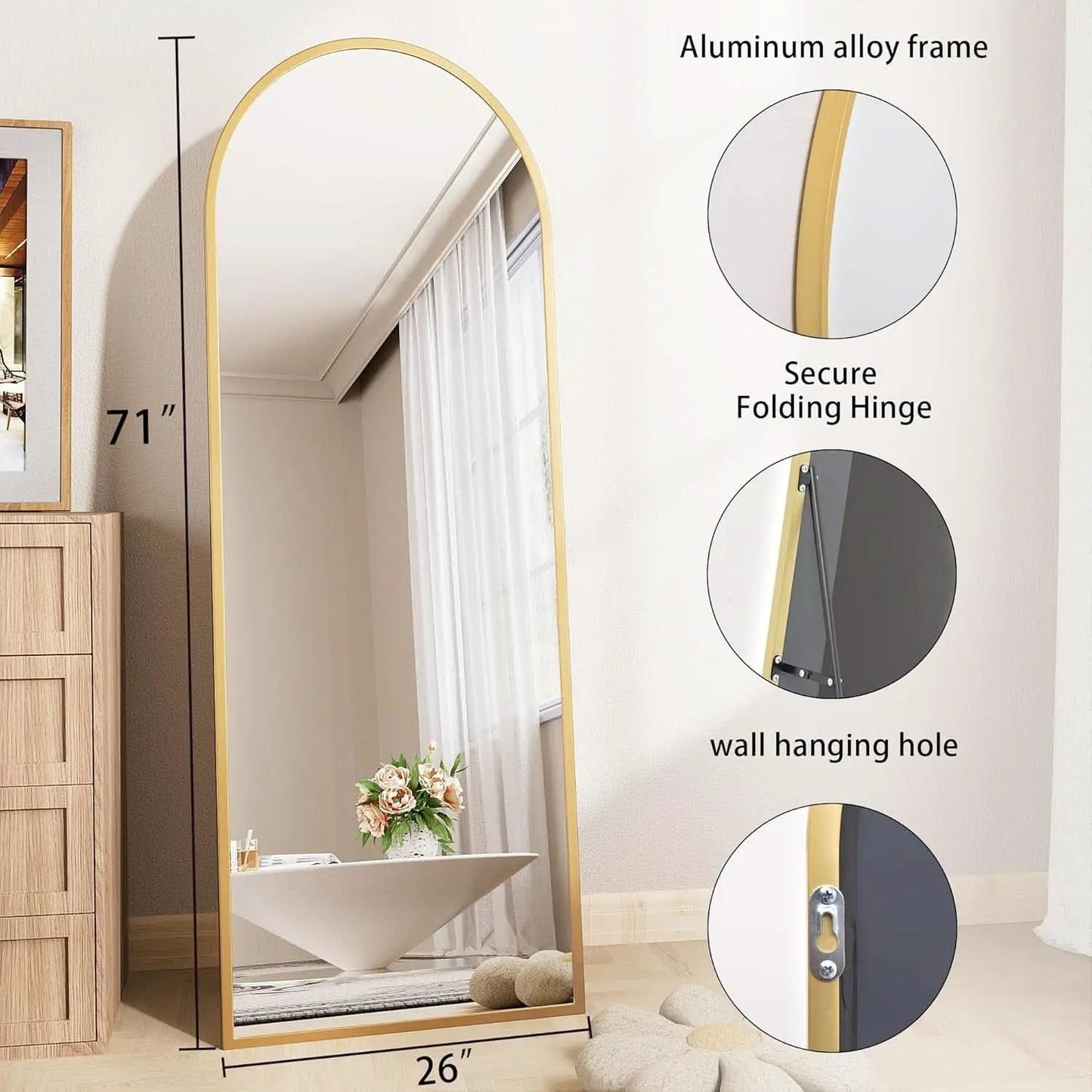 Nanoglass Arch Full Length Standing Mirror 71x26 In Gold from PriceLows™